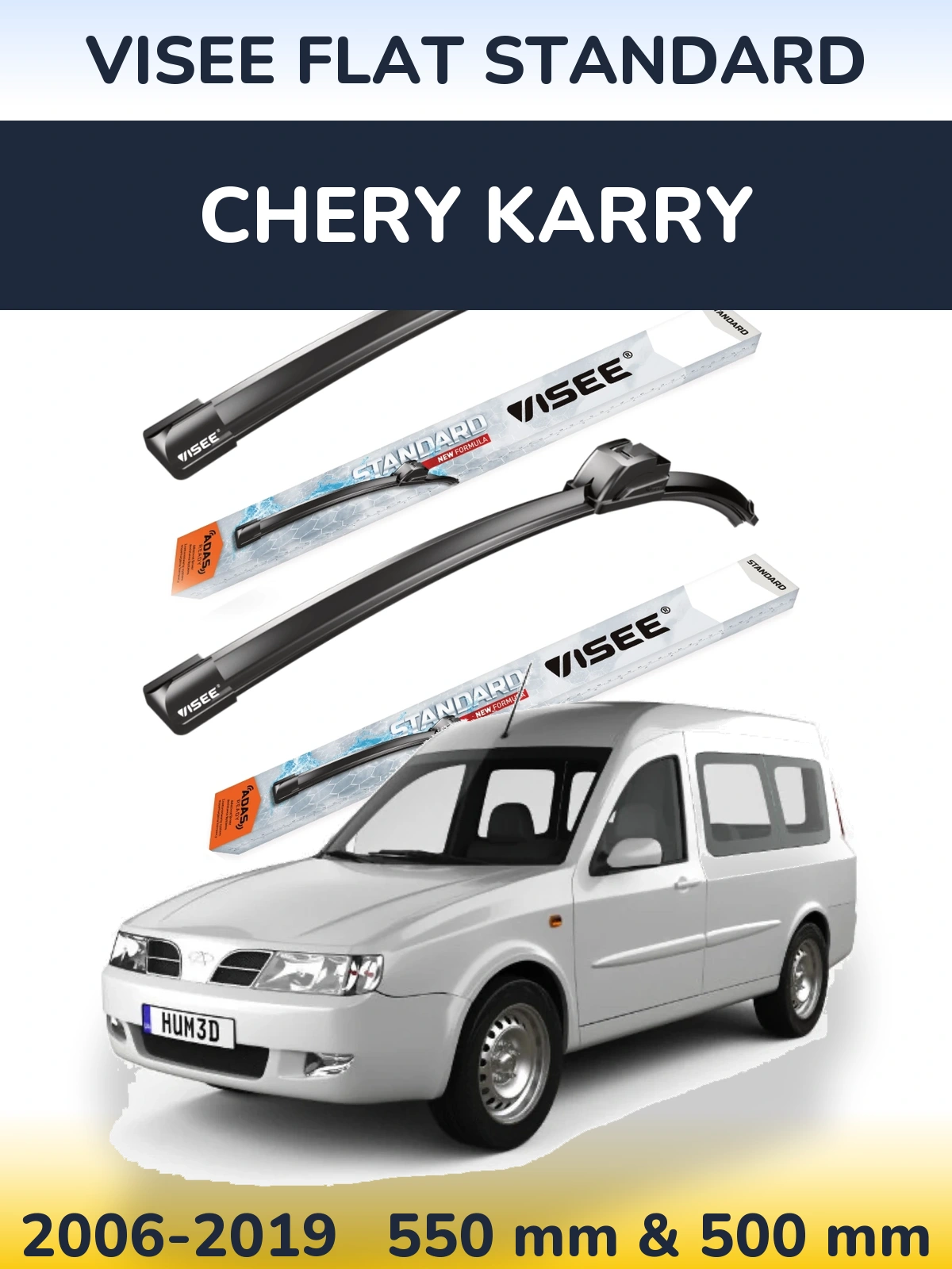 Sada předních stěračů VISEE FLAT STANDARD 550 a 500 mm pro Chery Karry 2006-2019