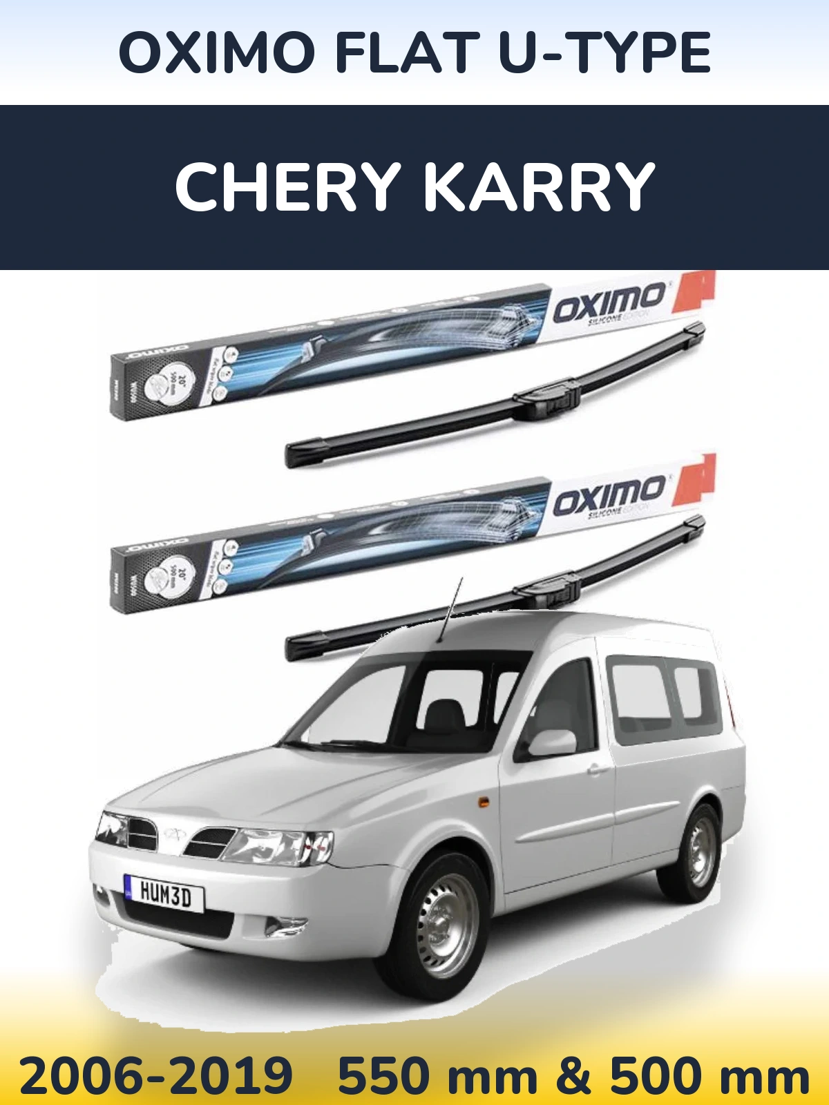 Sada předních stěračů Oximo Flat U-type 550 a 500 mm pro Chery Karry 2006-2019