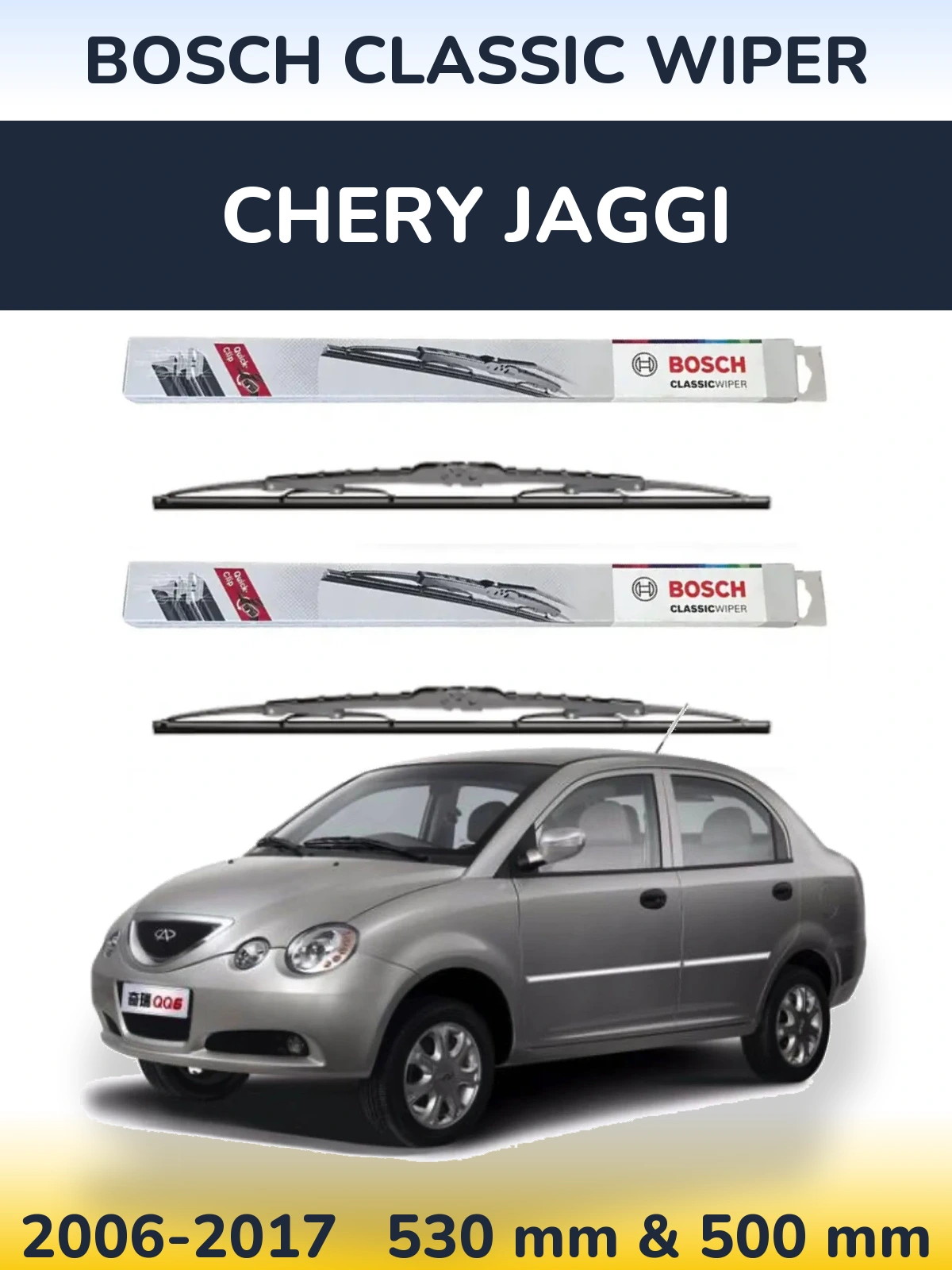 Sada předních stěračů BOSCH Classic Wiper 530 a 500 mm pro Chery Jaggi 2006-2017