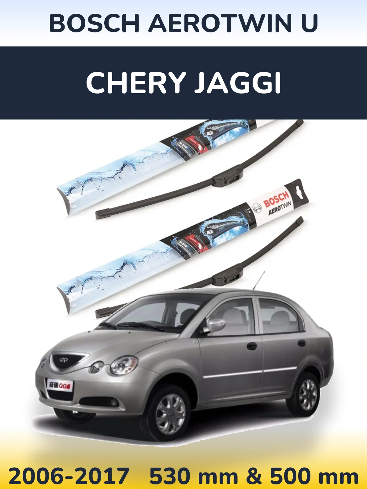 Sada předních stěračů BOSCH AeroTwin U 530 a 500 mm pro Chery Jaggi 2006-2017