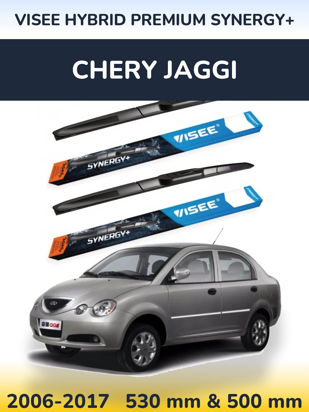Sada předních stěračů VISEE HYBRID PREMIUM SYNERGY+ 530 a 500 mm pro Chery Jaggi 2006-2017