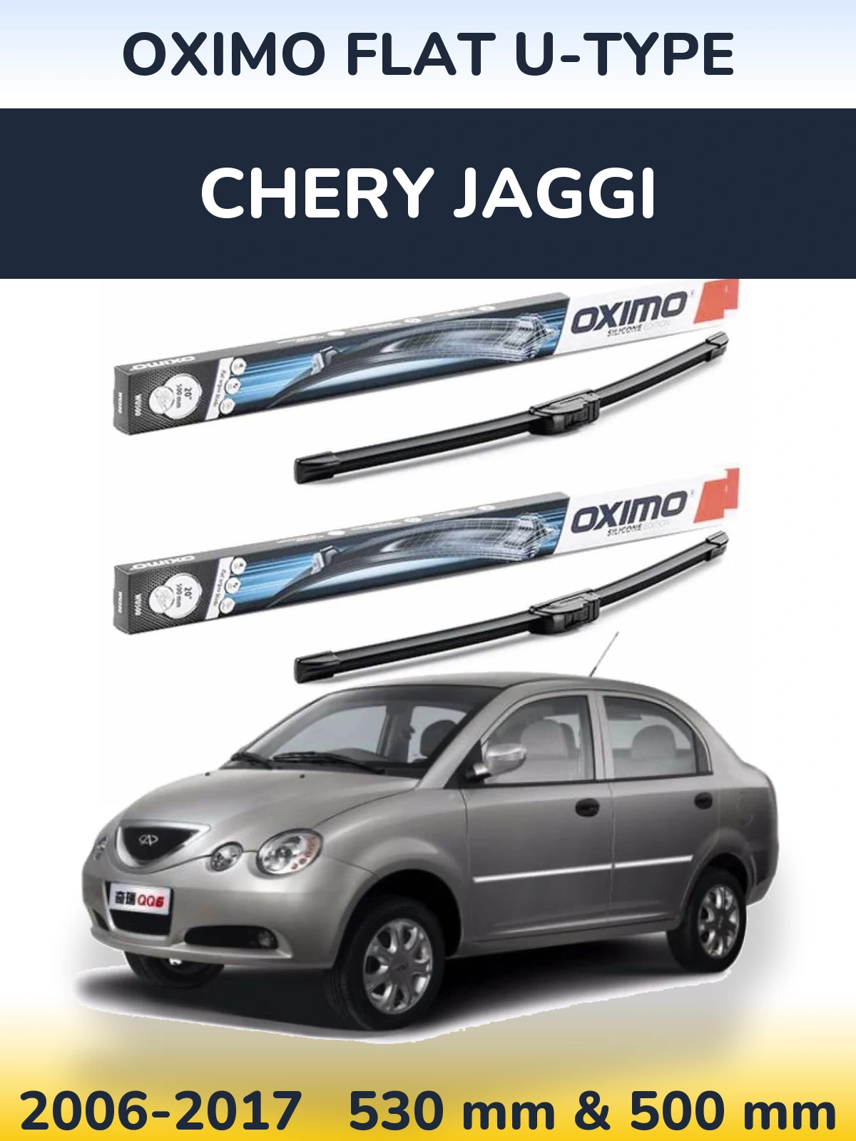 Sada předních stěračů Oximo Flat U-type 530 a 500 mm pro Chery Jaggi 2006-2017