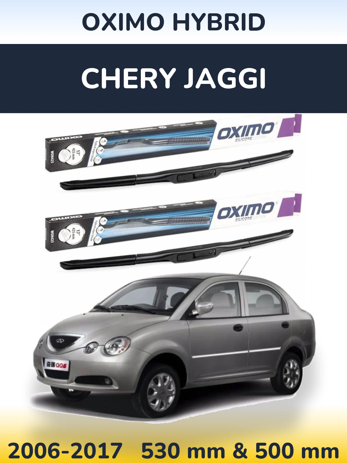 Sada předních stěračů Oximo Hybrid 530 a 500 mm pro Chery Jaggi 2006-2017
