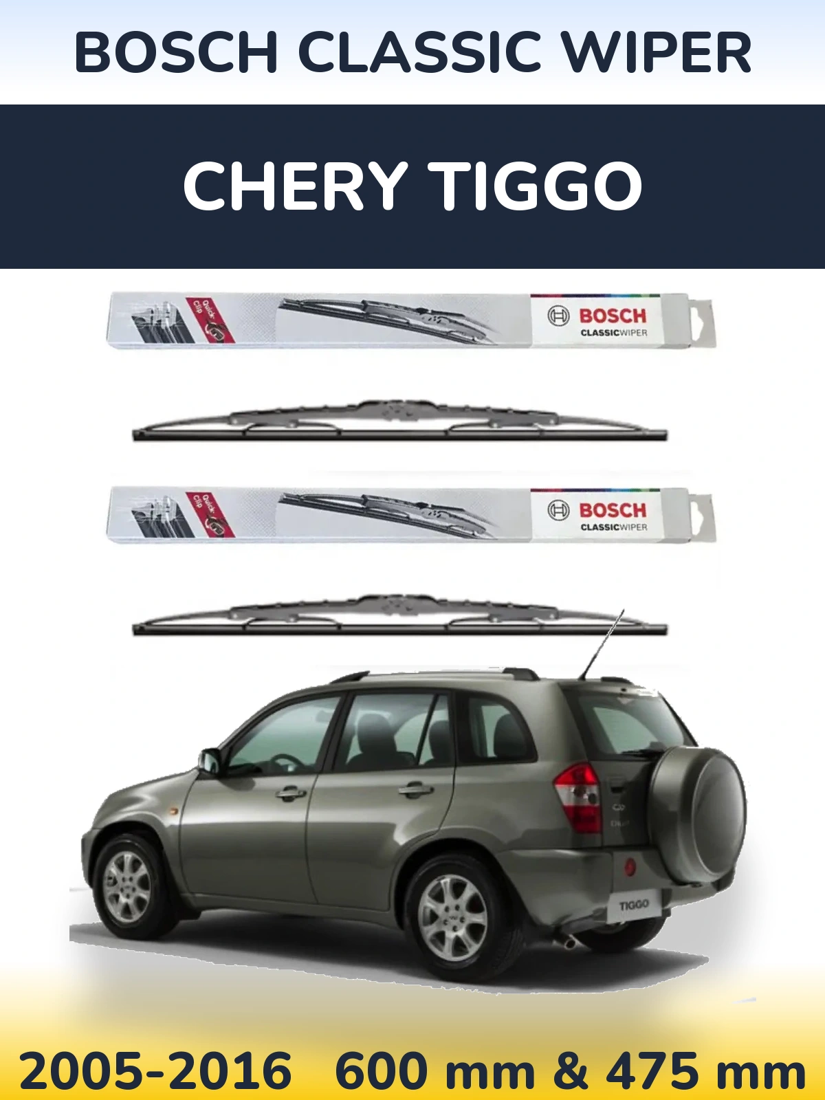 Sada předních stěračů BOSCH Classic Wiper 600 a 475 mm pro Chery Tiggo 2005-2016