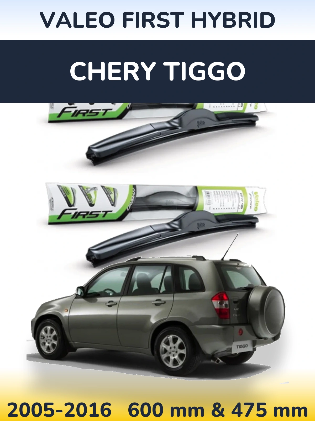 Sada předních stěračů Valeo First Hybrid 600 a 475 mm pro Chery Tiggo 2005-2016