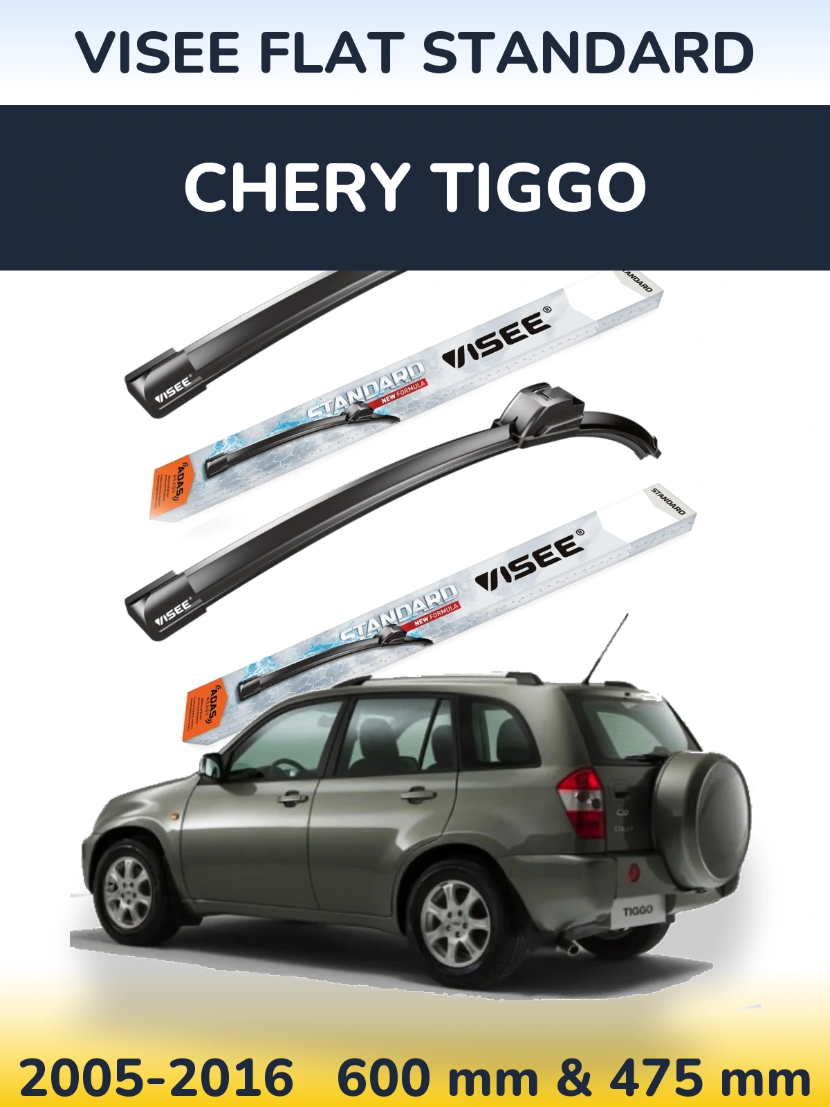 Sada předních stěračů VISEE FLAT STANDARD 600 a 475 mm pro Chery Tiggo 2005-2016