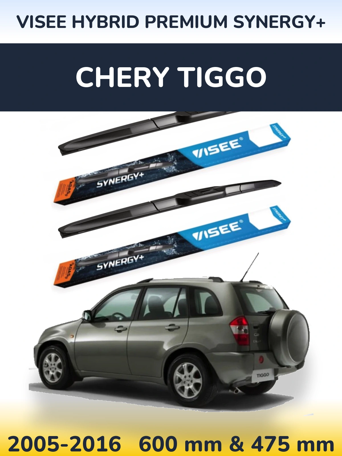 Sada předních stěračů VISEE HYBRID PREMIUM SYNERGY+ 600 a 475 mm pro Chery Tiggo 2005-2016