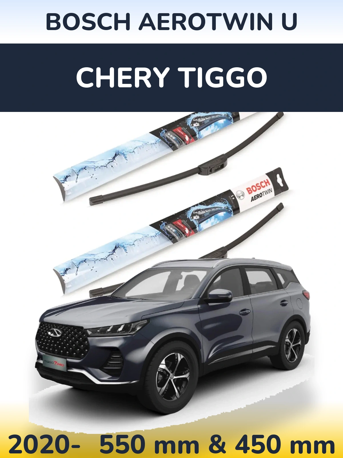Sada předních stěračů BOSCH AeroTwin U 550 a 450 mm pro Chery Tiggo 2020-2026