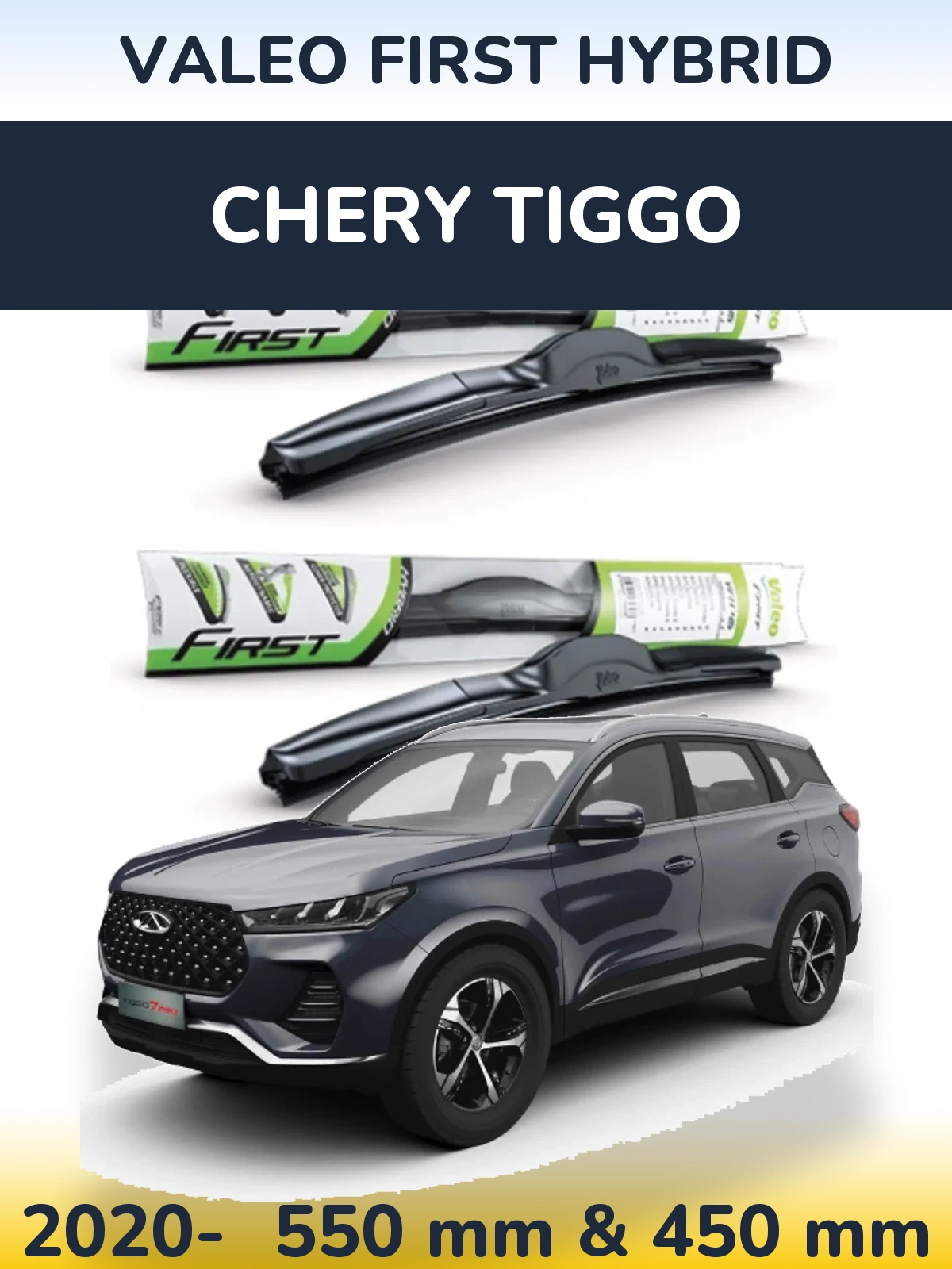 Sada předních stěračů Valeo First Hybrid 550 a 450 mm pro Chery Tiggo 2020-2026