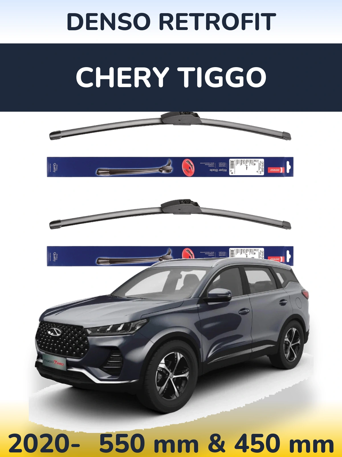 Sada předních stěračů Denso Retrofit 550 a 450 mm pro Chery Tiggo 2020-2026