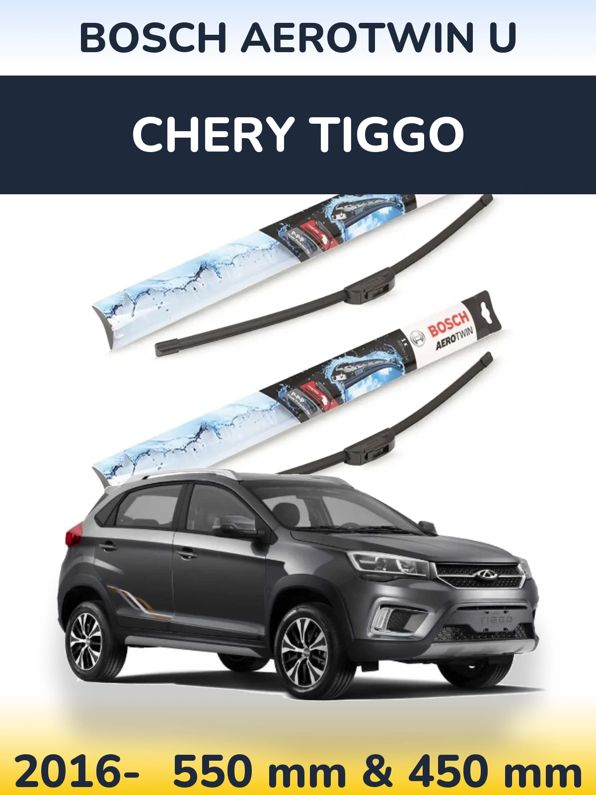Sada předních stěračů BOSCH AeroTwin U 550 a 450 mm pro Chery Tiggo 2016-2026