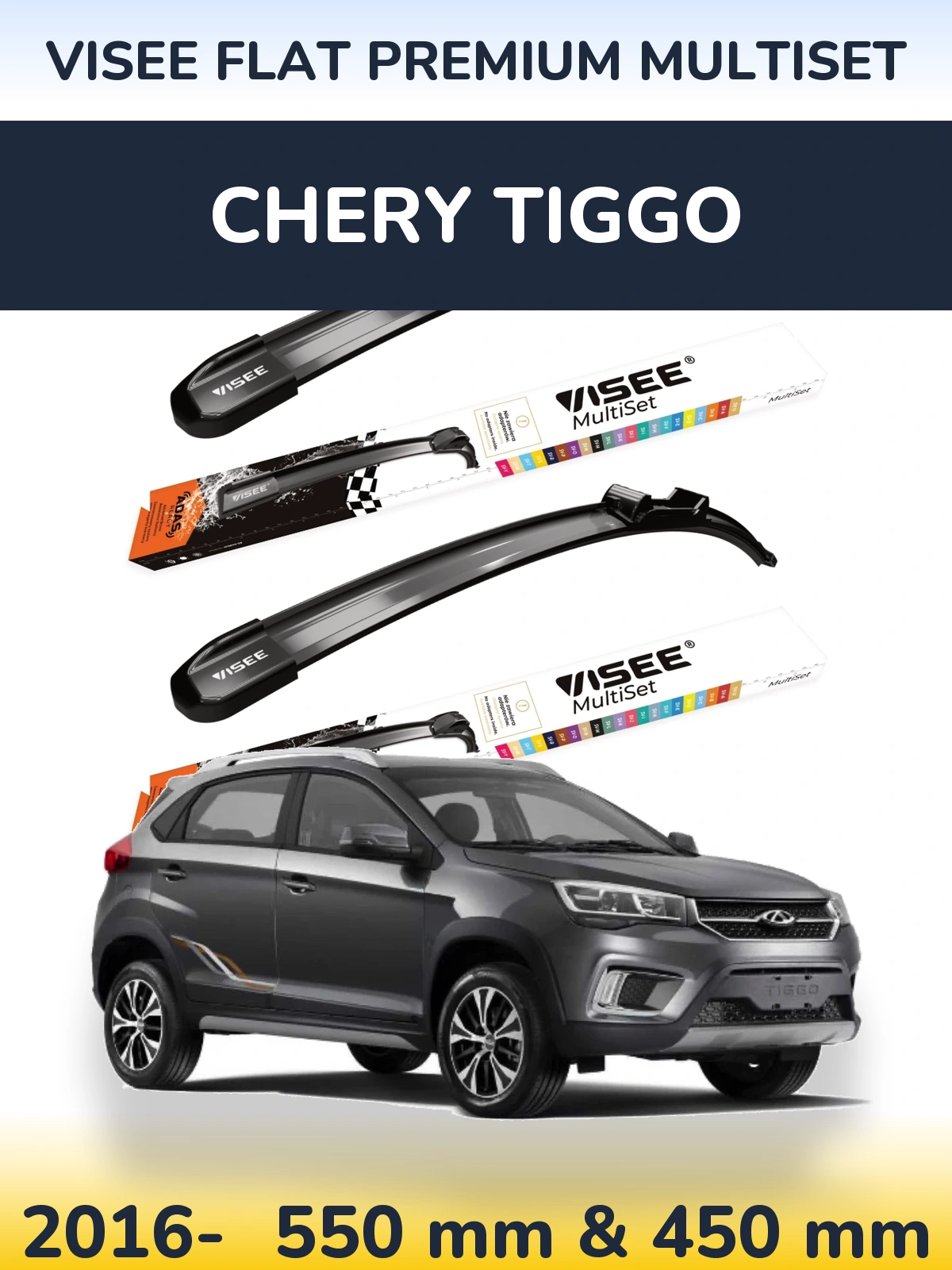 Sada předních stěračů VISEE FLAT PREMIUM MultiSet 550 a 450 mm pro Chery Tiggo 2016-2026
