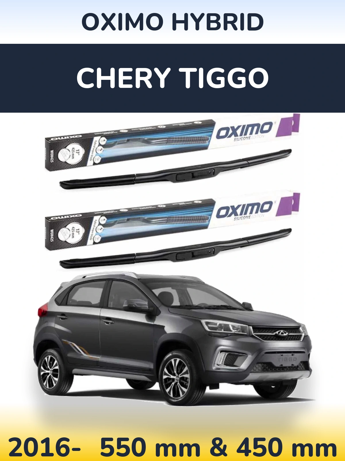 Sada předních stěračů Oximo Hybrid 550 a 450 mm pro Chery Tiggo 2016-2026