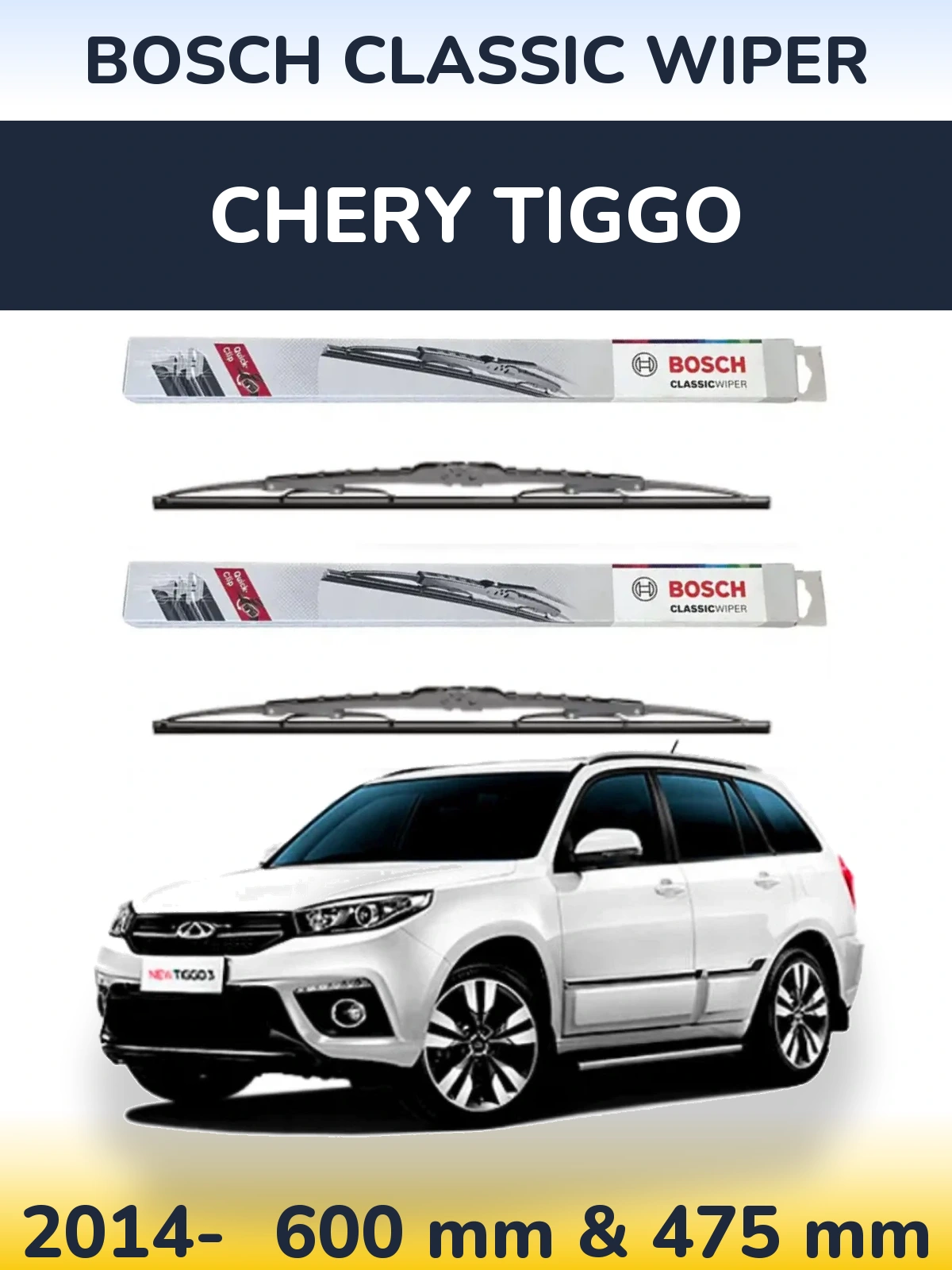 Sada předních stěračů BOSCH Classic Wiper 600 a 475 mm pro Chery Tiggo 2014-2026