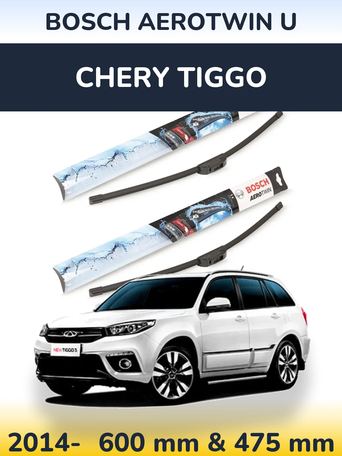 Sada předních stěračů BOSCH AeroTwin U 600 a 475 mm pro Chery Tiggo 2014-2026