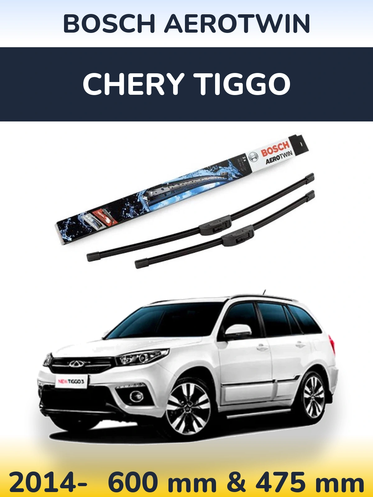 Sada předních stěračů BOSCH AeroTwin 600 a 475 mm pro Chery Tiggo 2014-2026