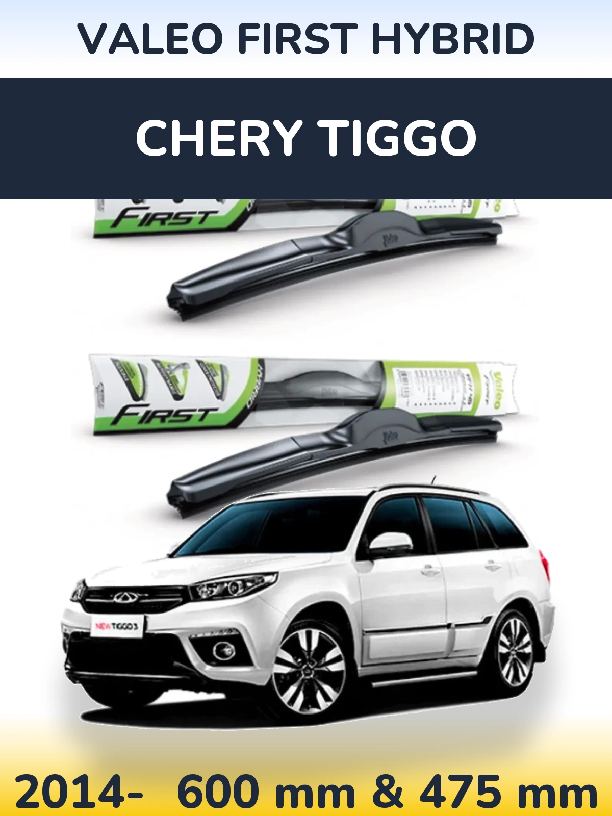 Sada předních stěračů Valeo First Hybrid 600 a 475 mm pro Chery Tiggo 2014-2026