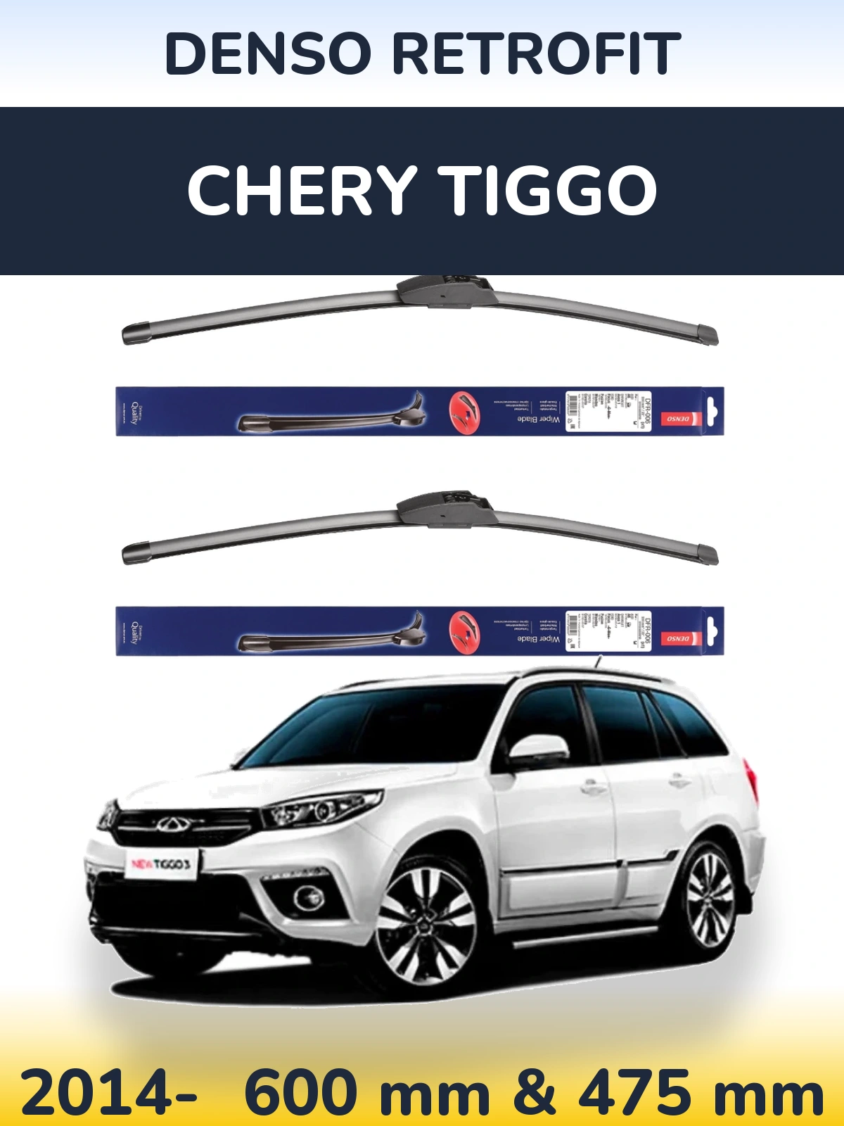 Sada předních stěračů Denso Retrofit 600 a 475 mm pro Chery Tiggo 2014-2026