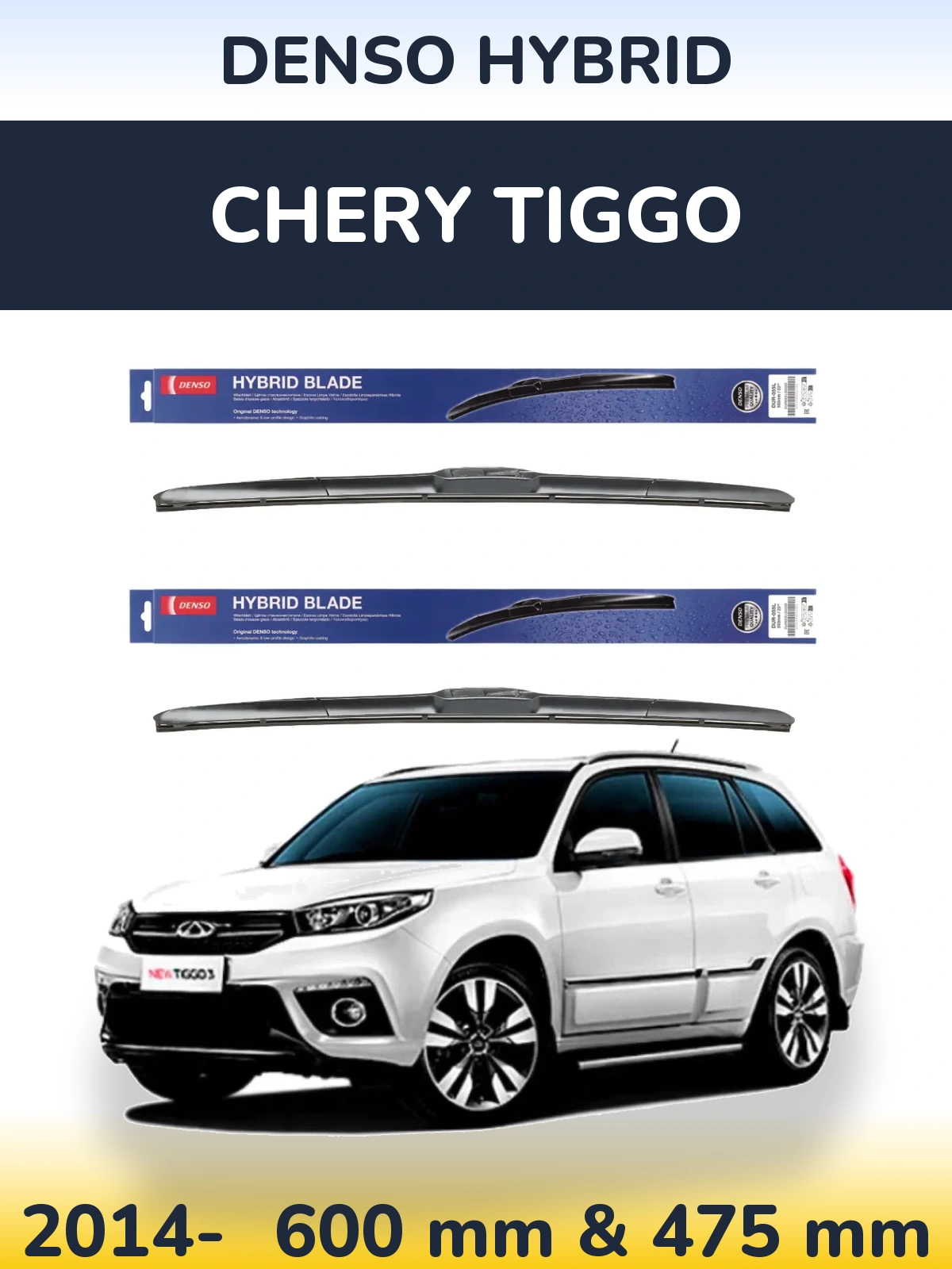 Sada předních stěračů Denso Hybrid 600 a 475 mm pro Chery Tiggo 2014-2026