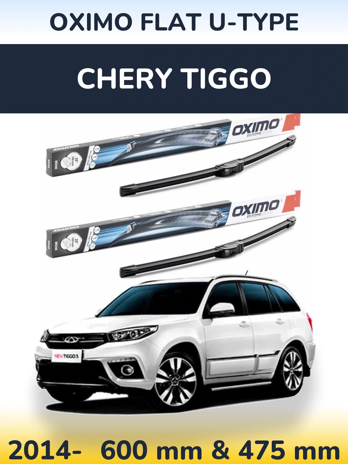 Sada předních stěračů Oximo Flat U-type 600 a 475 mm pro Chery Tiggo 2014-2026