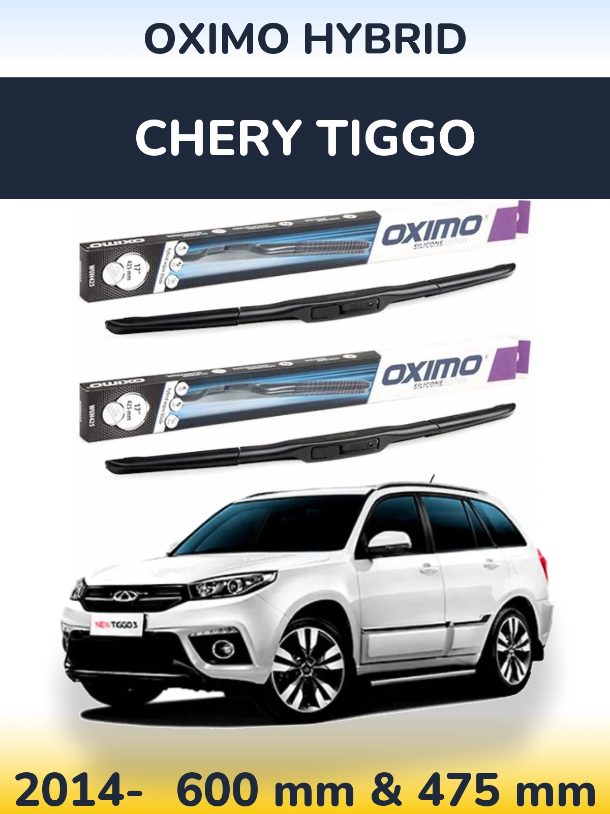 Sada předních stěračů Oximo Hybrid 600 a 475 mm pro Chery Tiggo 2014-2026
