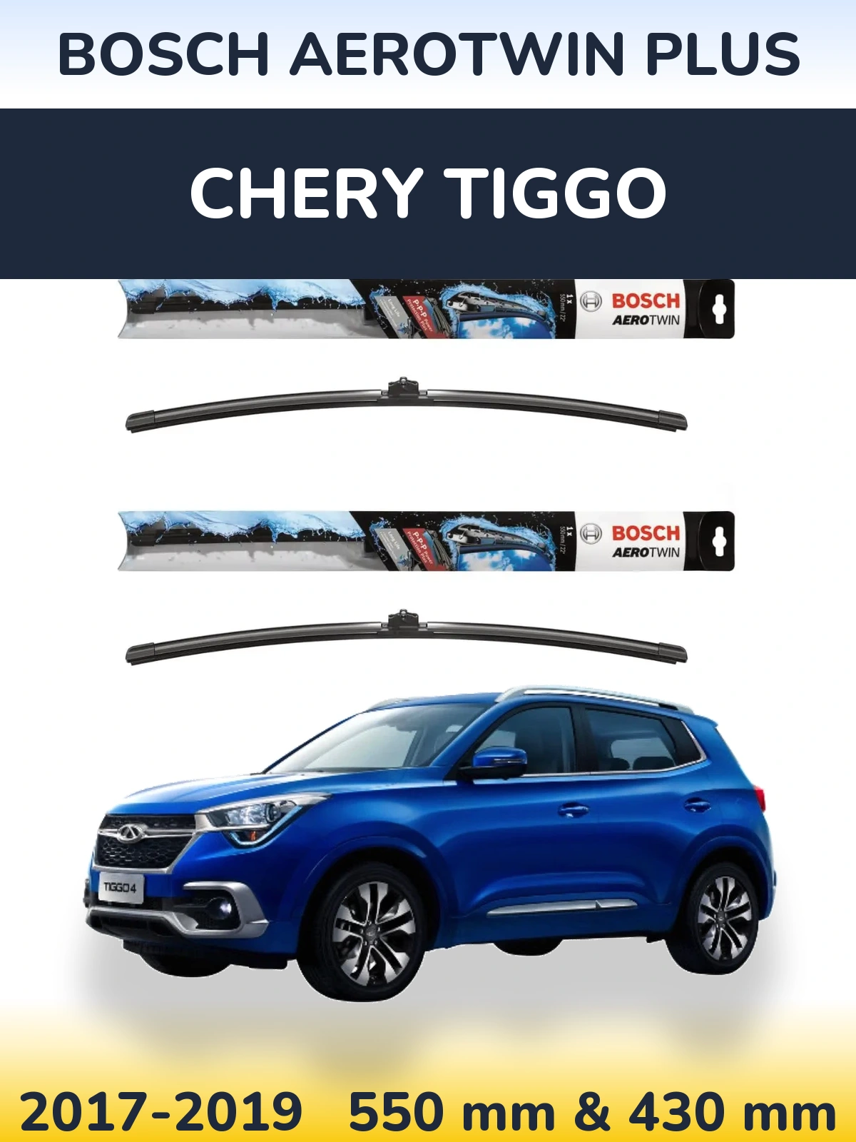 Sada předních stěračů BOSCH AeroTwin Plus 550 a 430 mm pro Chery Tiggo 2017-2019