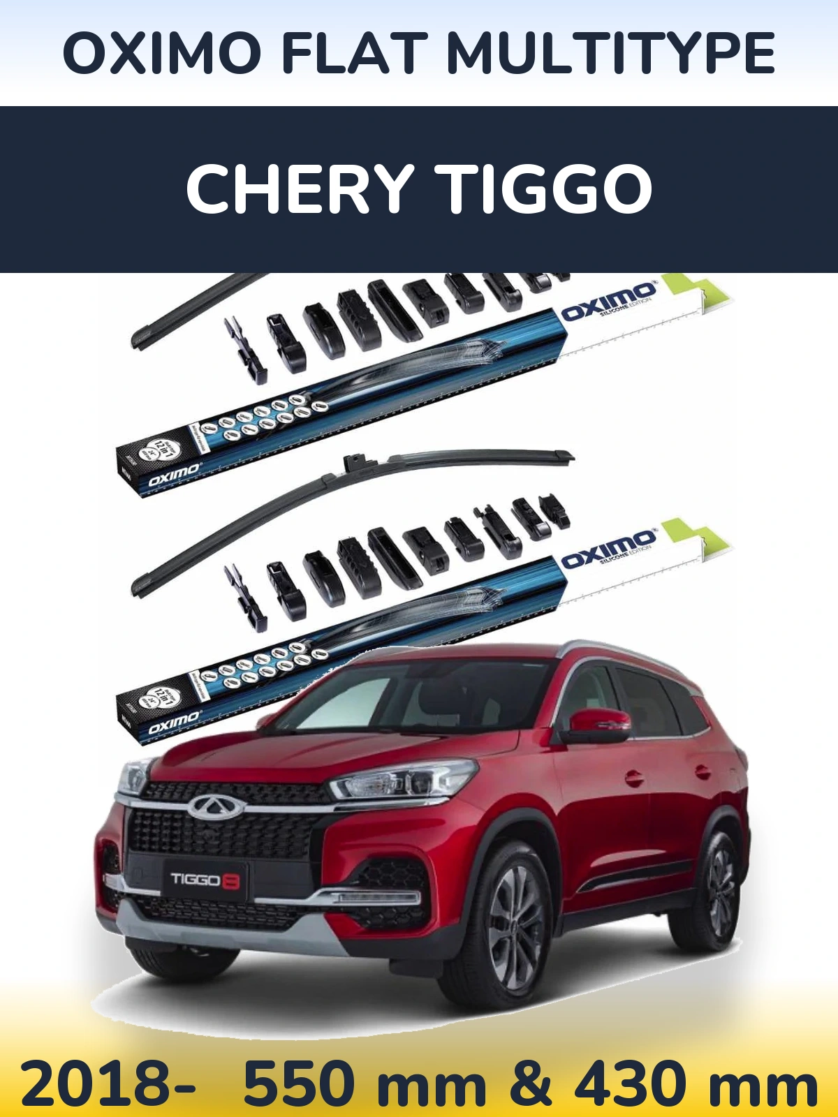 Sada předních stěračů Oximo Flat MultiType 550 a 430 mm pro Chery Tiggo 2018-2026