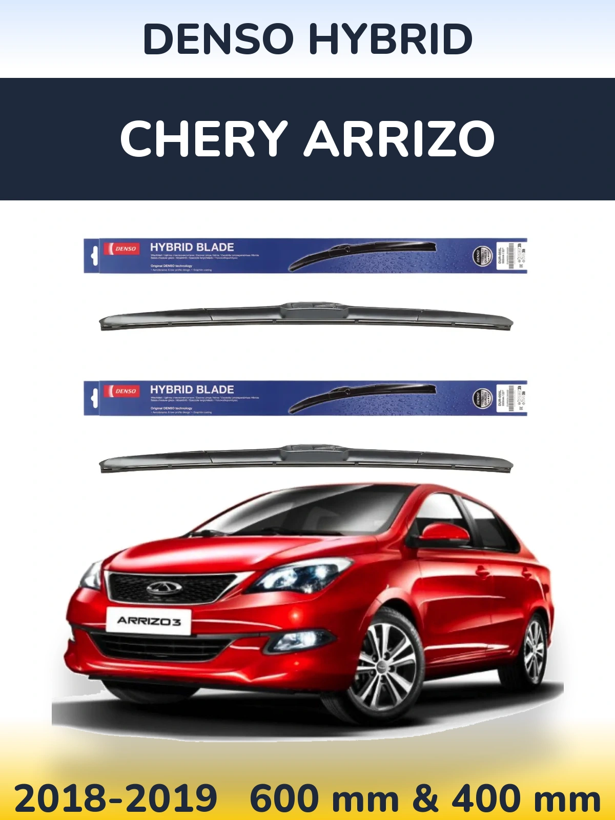 Sada předních stěračů Denso Hybrid 600 a 400 mm pro Chery Arrizo 2018-2019