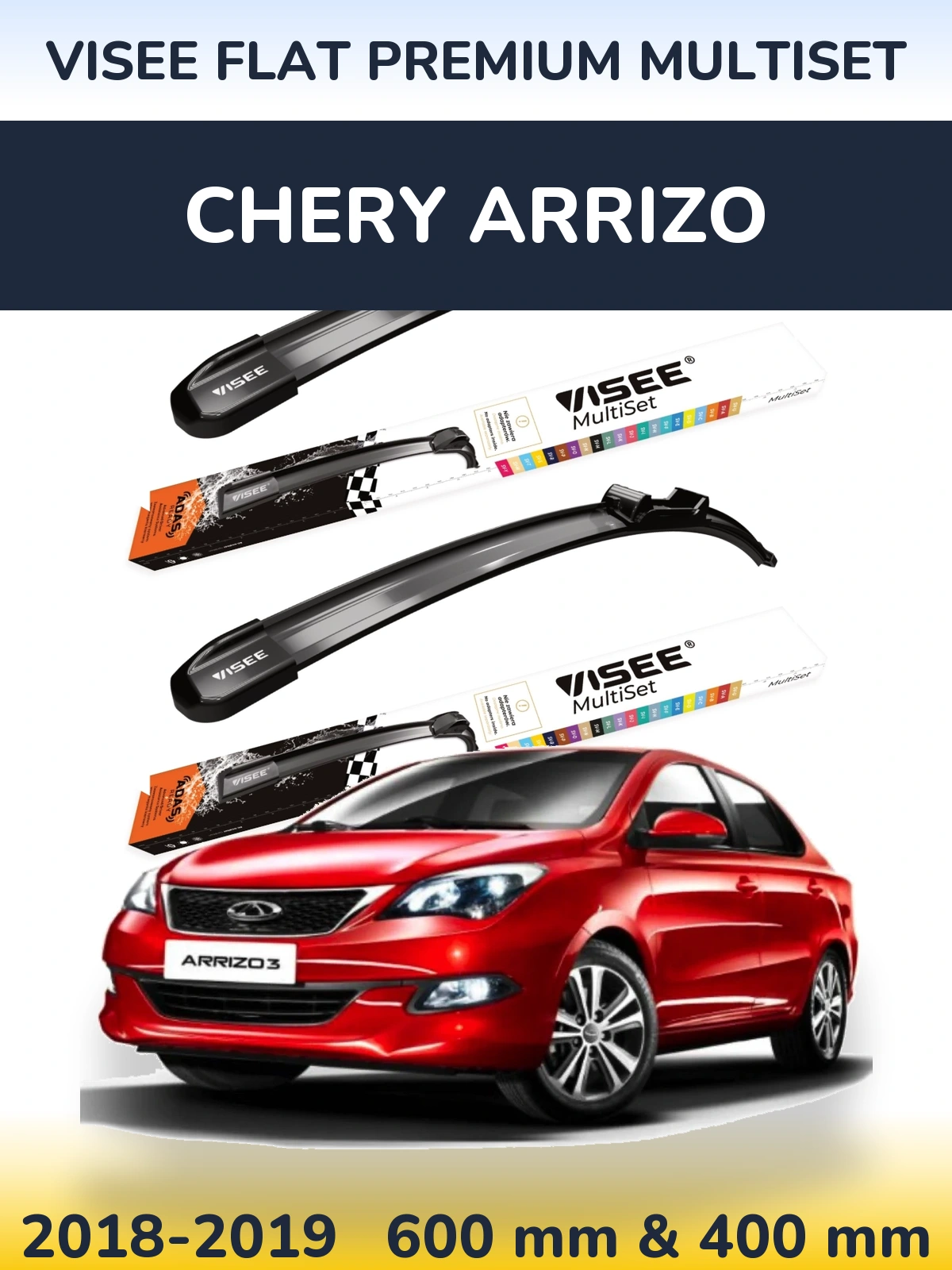 Sada předních stěračů VISEE FLAT PREMIUM MultiSet 600 a 400 mm pro Chery Arrizo 2018-2019