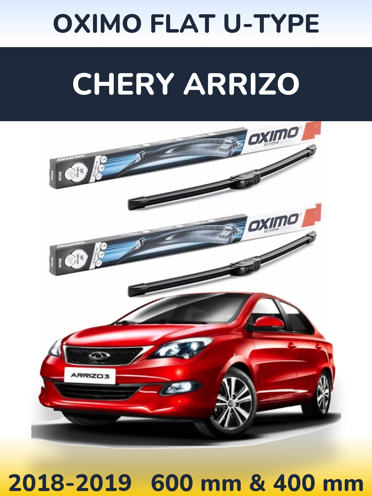 Sada předních stěračů Oximo Flat U-type 600 a 400 mm pro Chery Arrizo 2018-2019