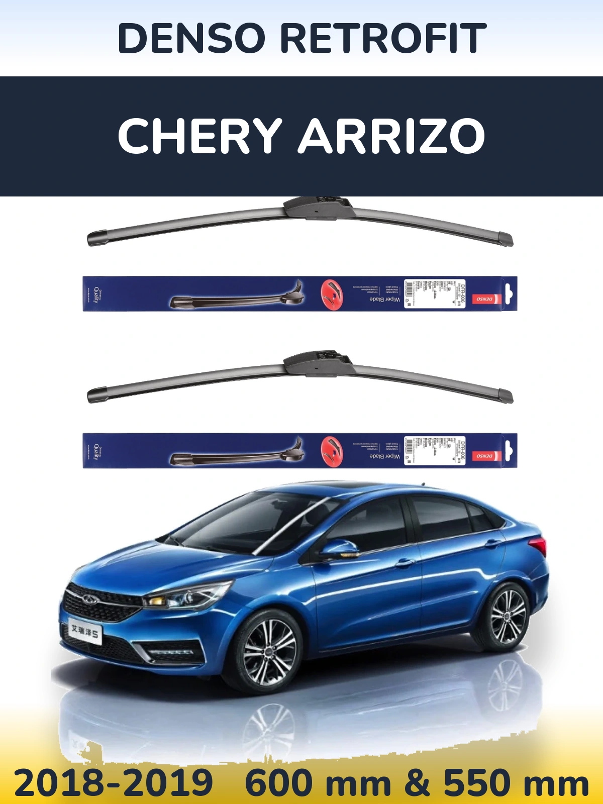 Sada předních stěračů Denso Retrofit 600 a 550 mm pro Chery Arrizo 2018-2019