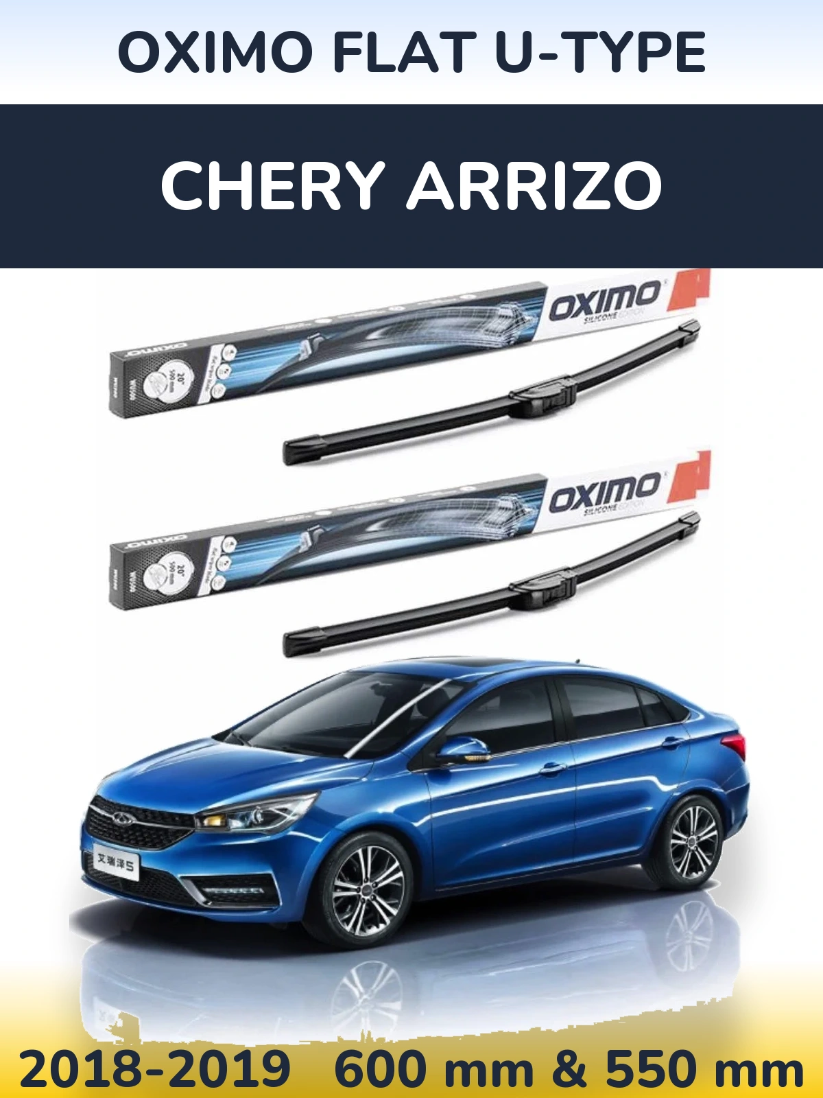 Sada předních stěračů Oximo Flat U-type 600 a 550 mm pro Chery Arrizo 2018-2019