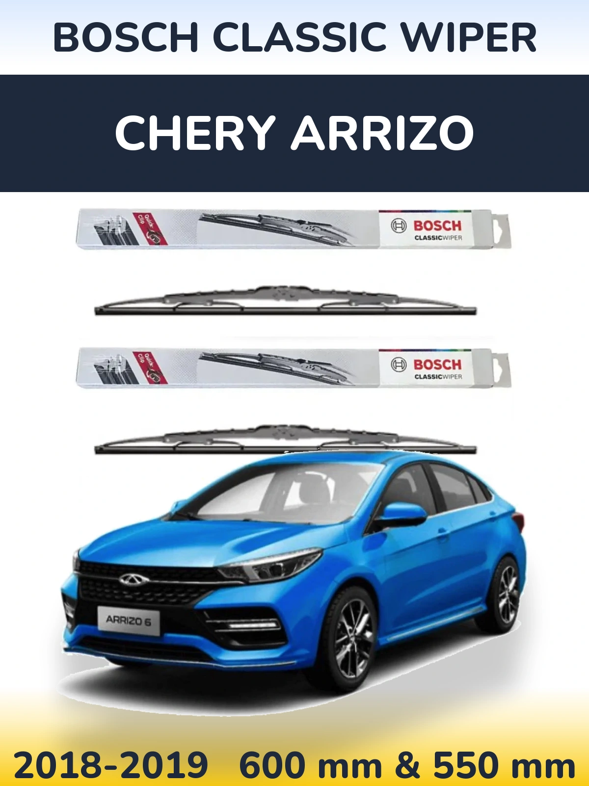 Sada předních stěračů BOSCH Classic Wiper 600 a 550 mm pro Chery Arrizo 2018-2019