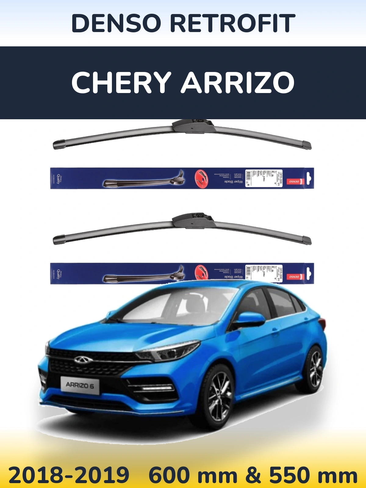 Sada předních stěračů Denso Retrofit 600 a 550 mm pro Chery Arrizo 2018-2019