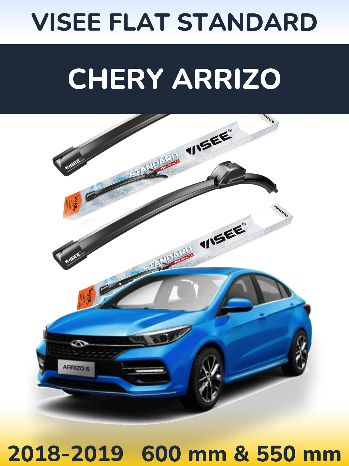 Sada předních stěračů VISEE FLAT STANDARD 600 a 550 mm pro Chery Arrizo 2018-2019