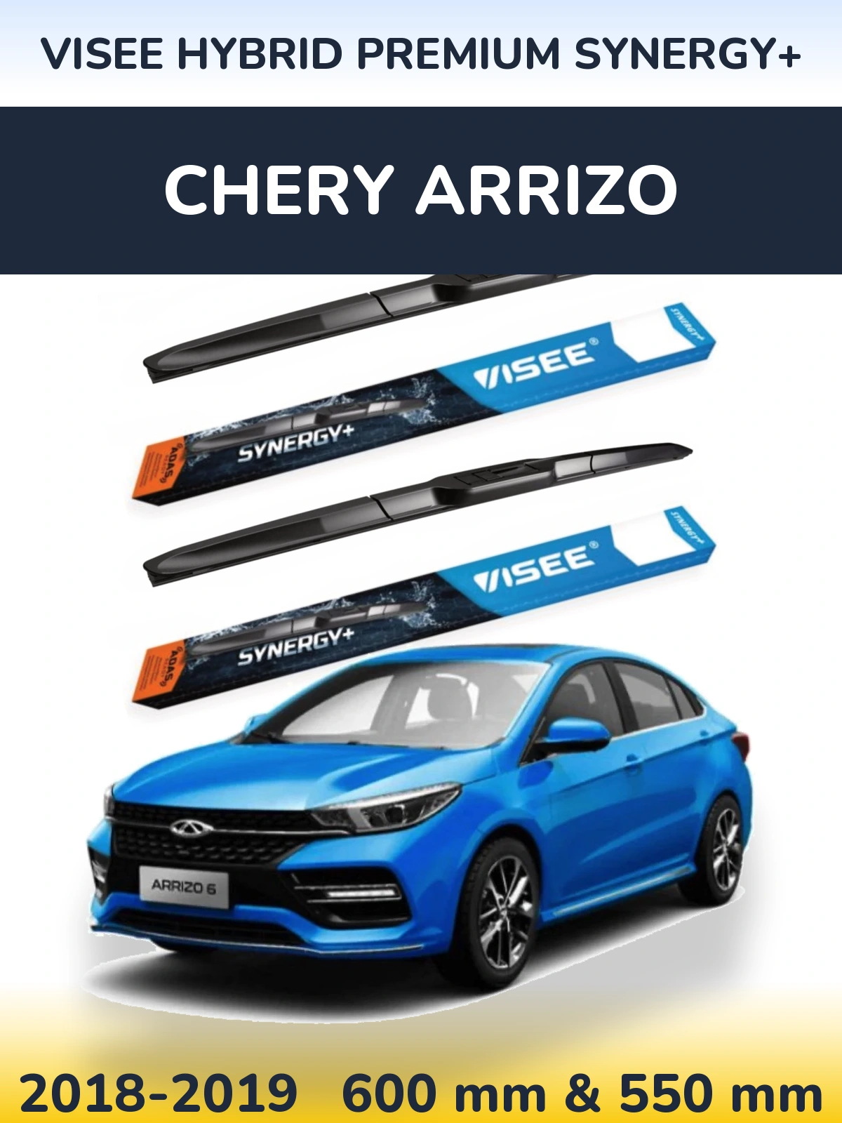 Sada předních stěračů VISEE HYBRID PREMIUM SYNERGY+ 600 a 550 mm pro Chery Arrizo 2018-2019
