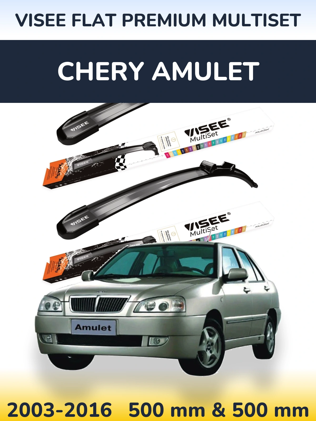 Sada předních stěračů VISEE FLAT PREMIUM MultiSet 500 a 500 mm pro Chery Amulet 2003-2016