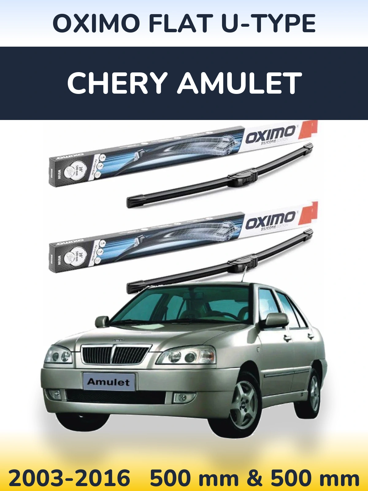 Sada předních stěračů Oximo Flat U-type 500 a 500 mm pro Chery Amulet 2003-2016