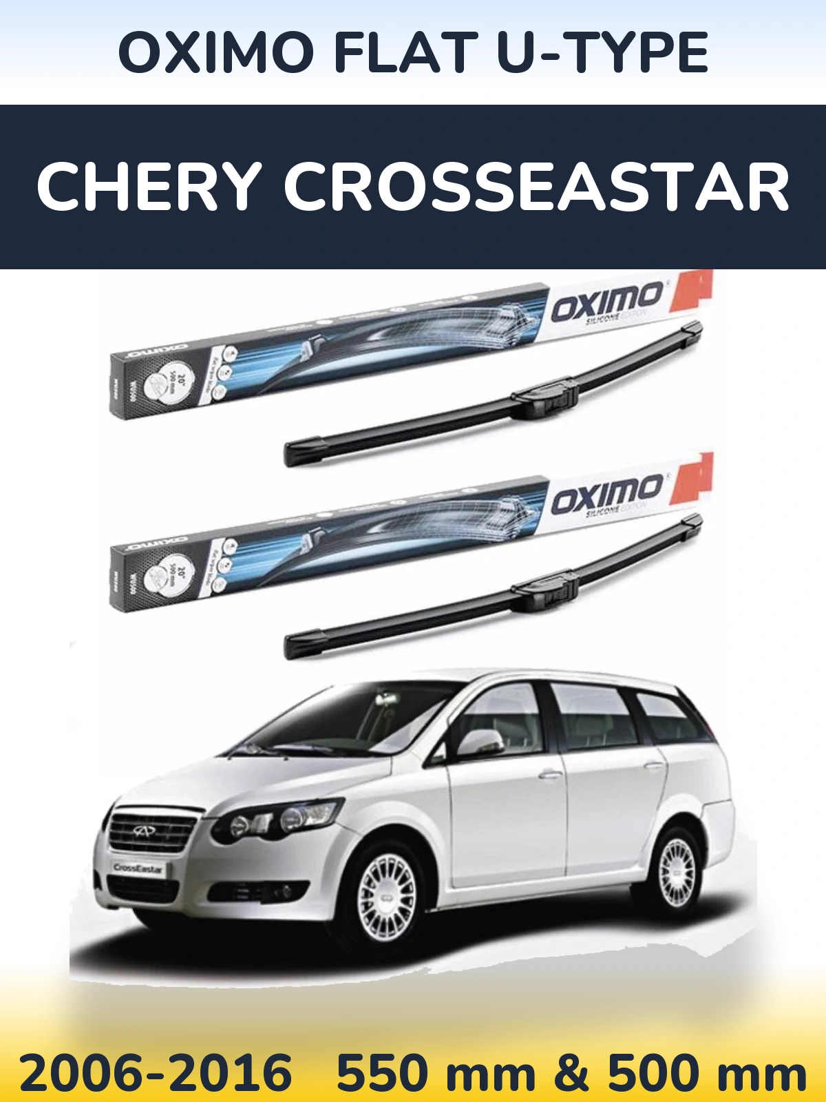 Sada předních stěračů Oximo Flat U-type 550 a 500 mm pro Chery CrossEastar 2006-2016