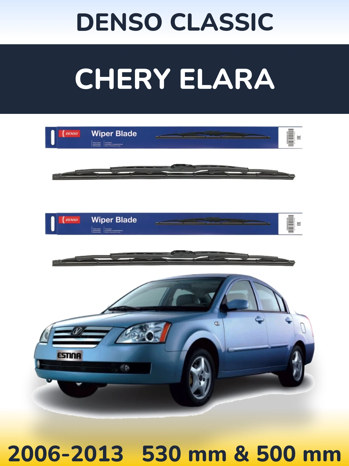 Sada předních stěračů Denso Classic 530 a 500 mm pro Chery Elara 2006-2013