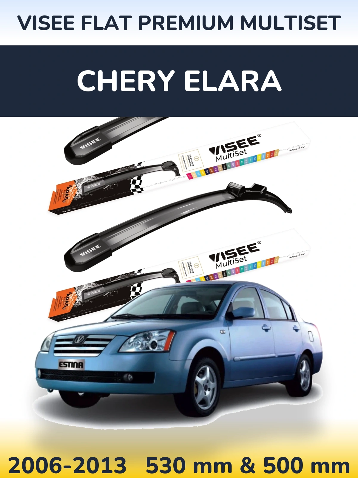 Sada předních stěračů VISEE FLAT PREMIUM MultiSet 530 a 500 mm pro Chery Elara 2006-2013