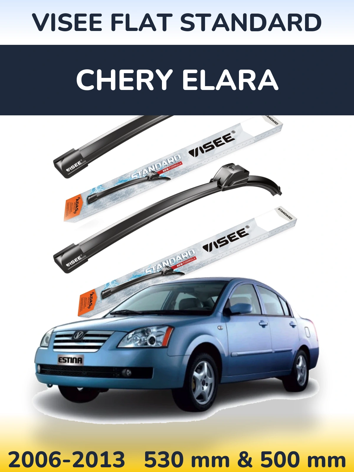 Sada předních stěračů VISEE FLAT STANDARD 530 a 500 mm pro Chery Elara 2006-2013