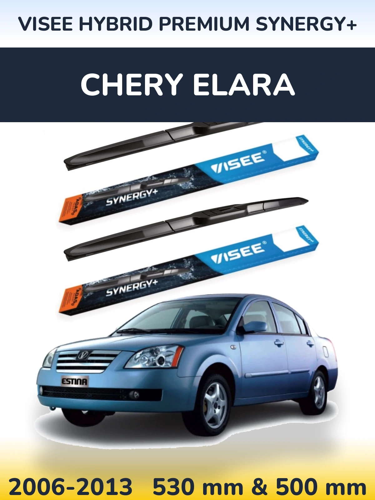 Sada předních stěračů VISEE HYBRID PREMIUM SYNERGY+ 530 a 500 mm pro Chery Elara 2006-2013