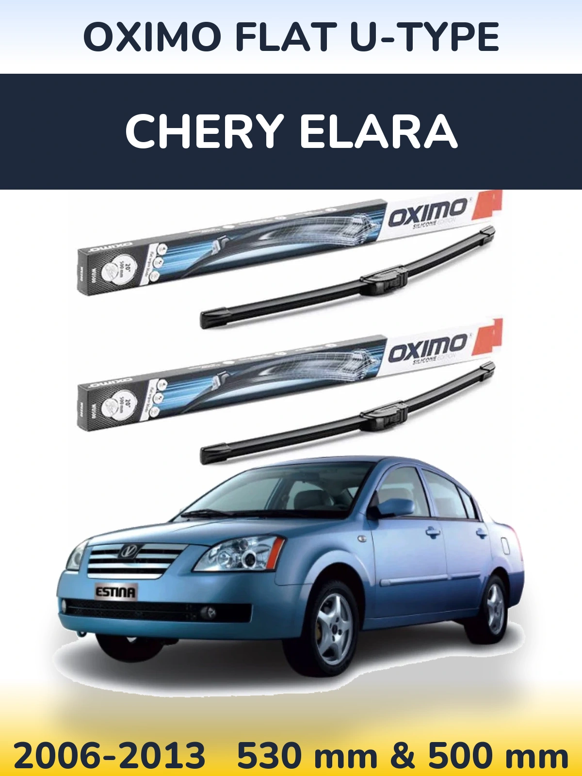 Sada předních stěračů Oximo Flat U-type 530 a 500 mm pro Chery Elara 2006-2013