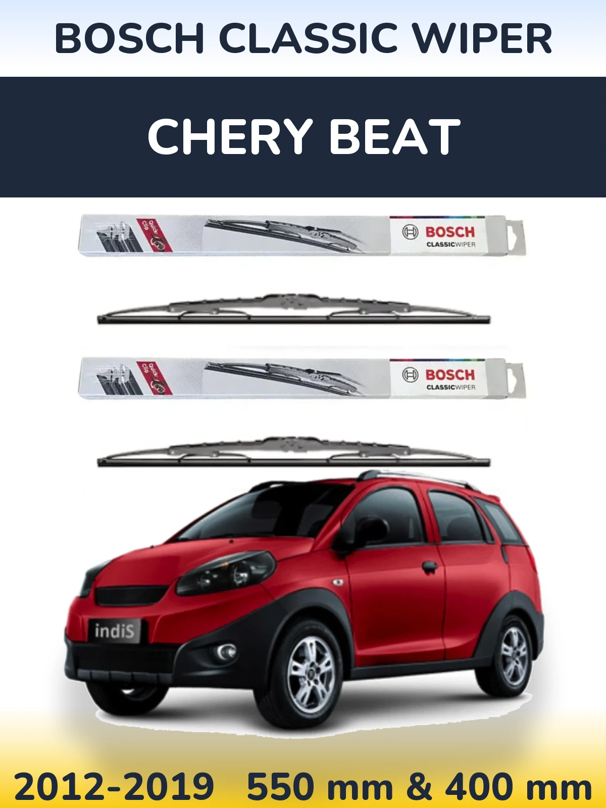 Sada předních stěračů BOSCH Classic Wiper 550 a 400 mm pro Chery Beat 2012-2019