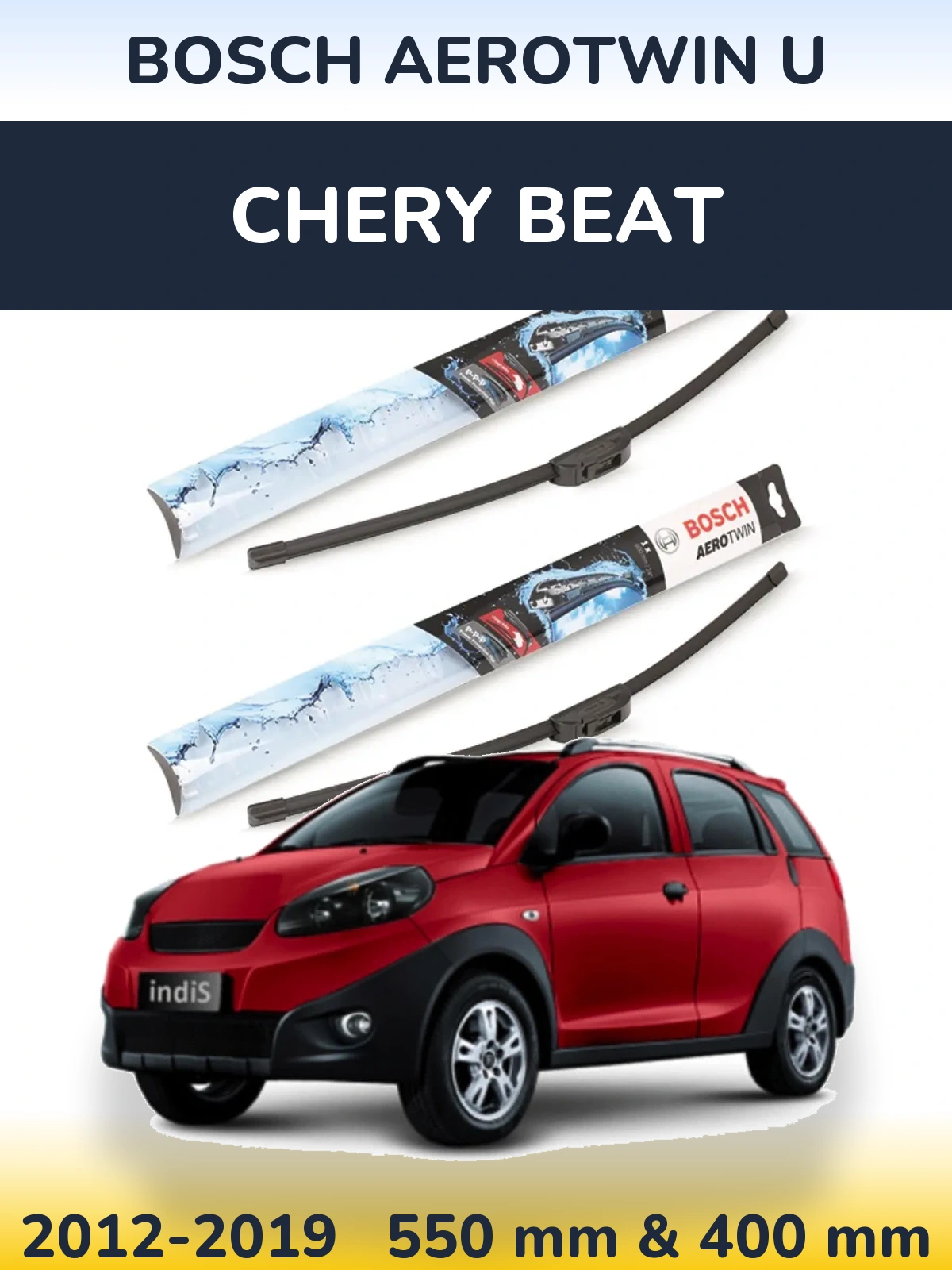 Sada předních stěračů BOSCH AeroTwin U 550 a 400 mm pro Chery Beat 2012-2019