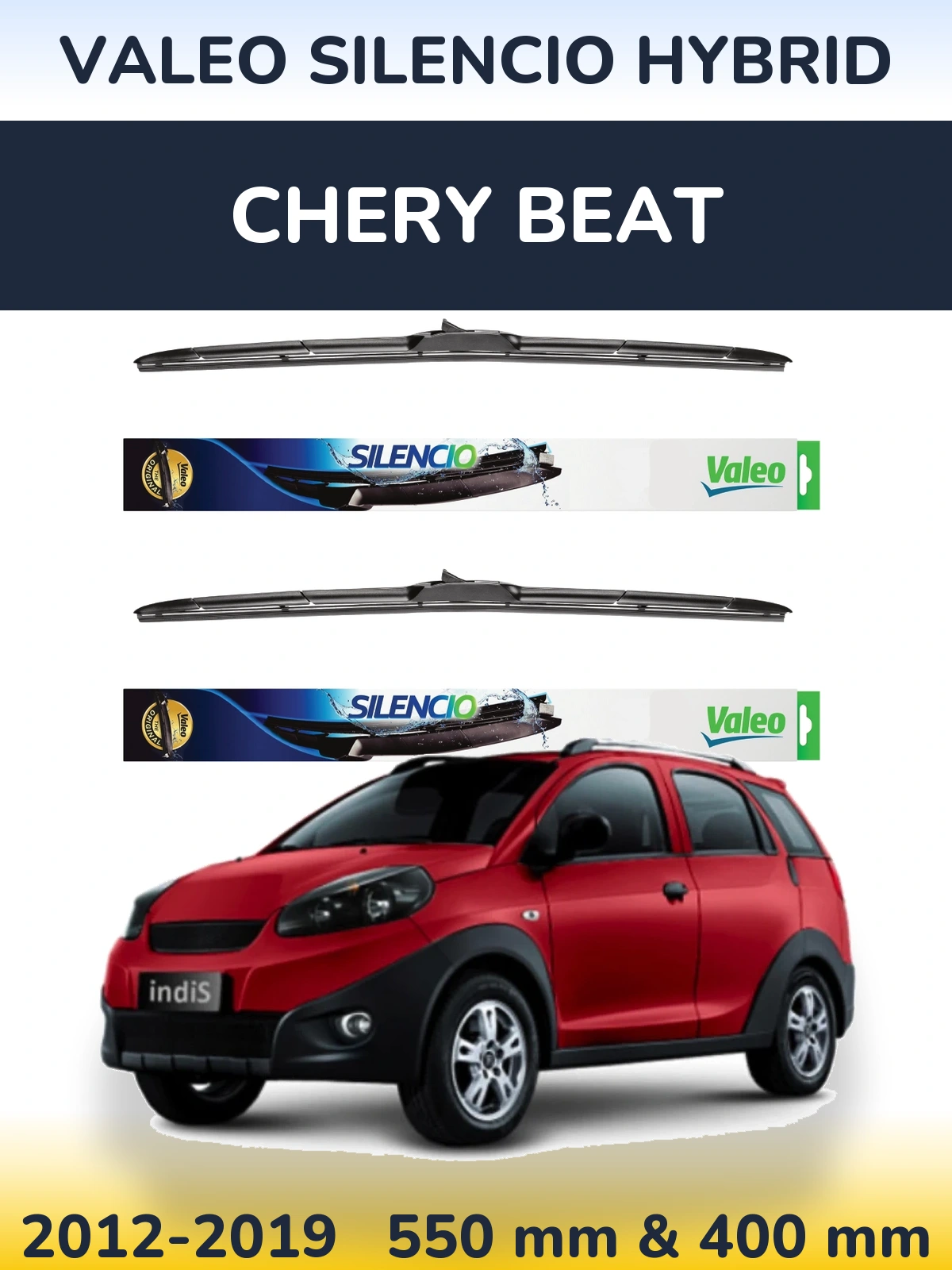 Sada předních stěračů Valeo Silencio Hybrid 550 a 400 mm pro Chery Beat 2012-2019