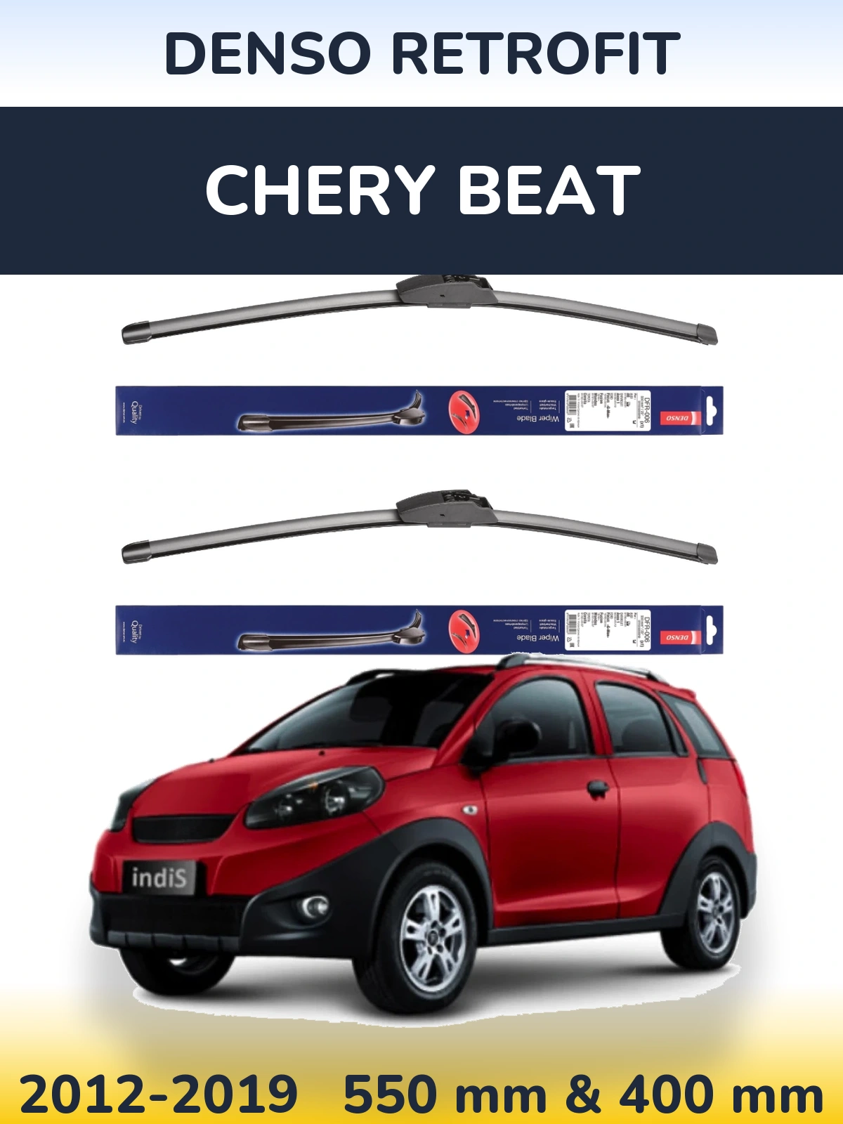 Sada předních stěračů Denso Retrofit 550 a 400 mm pro Chery Beat 2012-2019