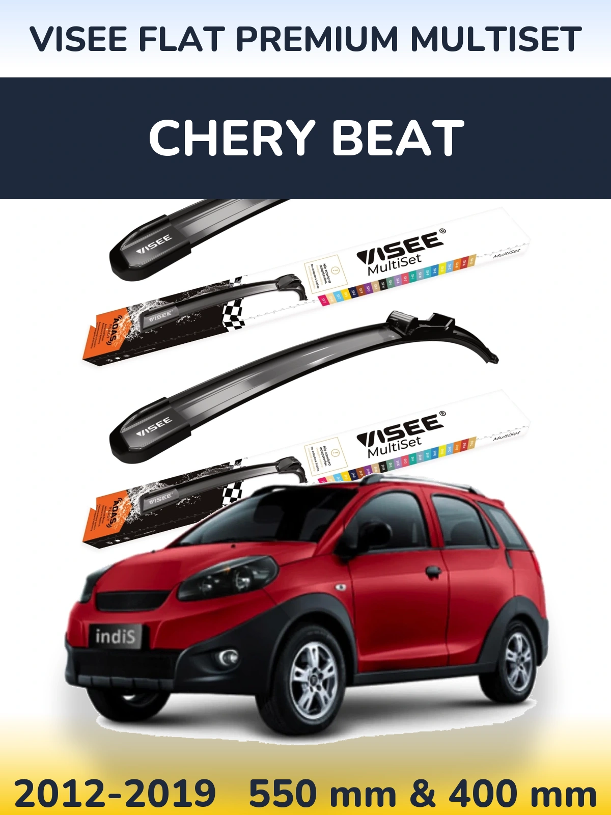 Sada předních stěračů VISEE FLAT PREMIUM MultiSet 550 a 400 mm pro Chery Beat 2012-2019