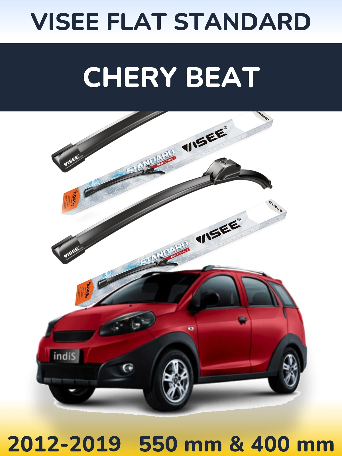 Sada předních stěračů VISEE FLAT STANDARD 550 a 400 mm pro Chery Beat 2012-2019